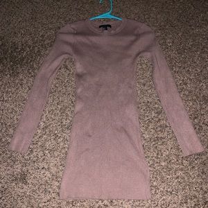 Brown Ribbed Long Sleeved Dress